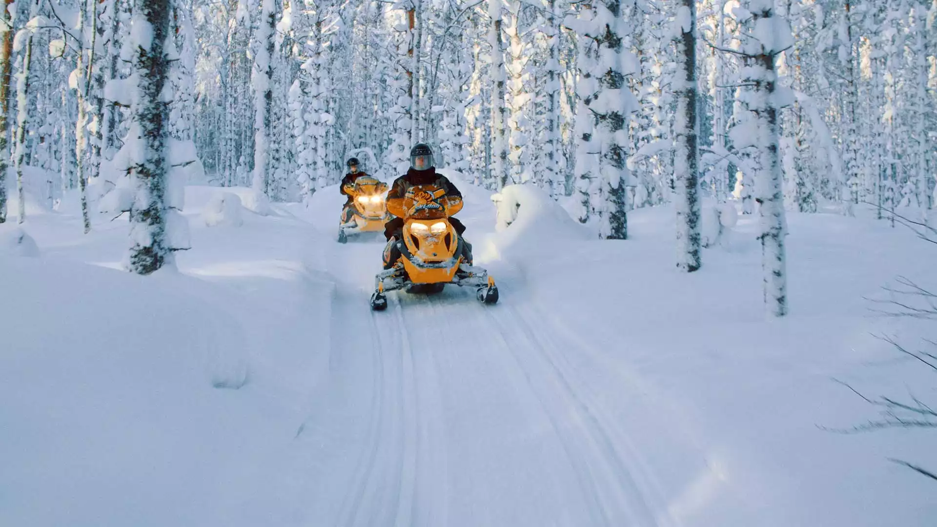 Sneeuwscooteren door het Finse landschap