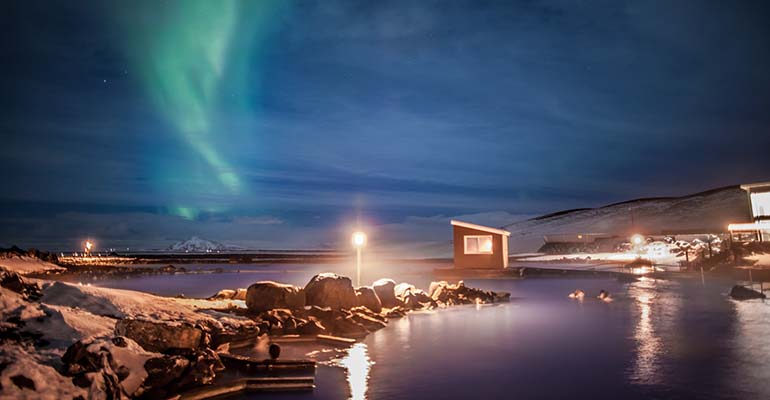 Noorderlicht spotten in Mývatn Nature Baths